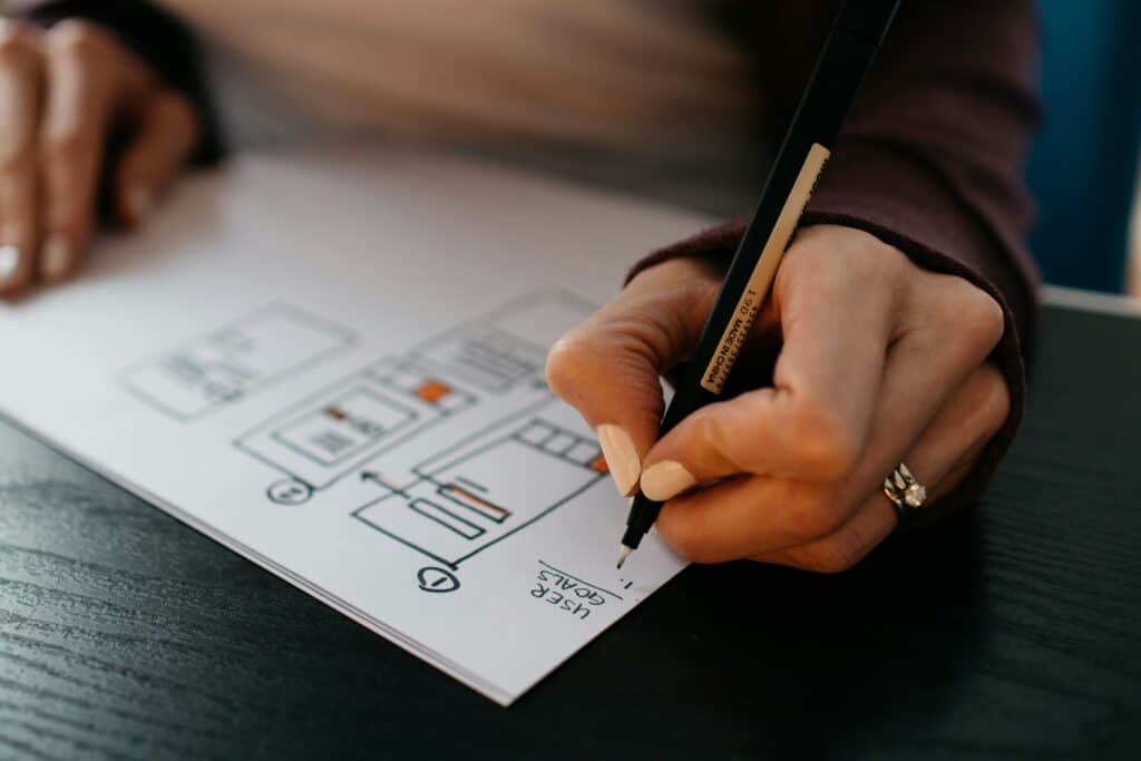 A designer creating a user flow for a website