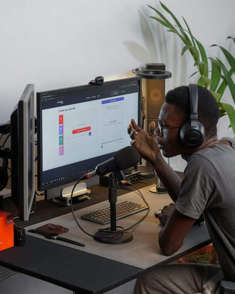 Man creating a podcast