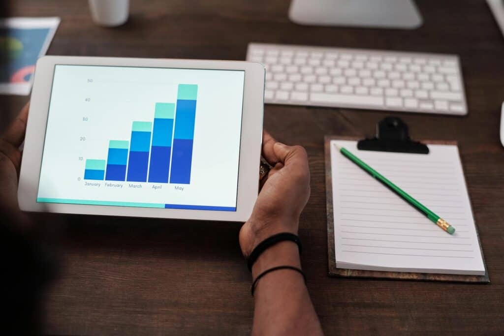 A bar chart with increasing columns