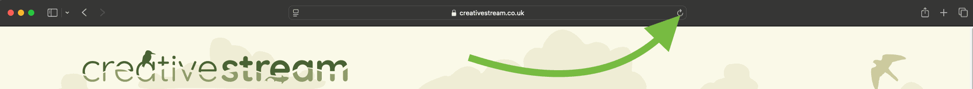 Screenshot of the location of the reload icon, on a Safari browser